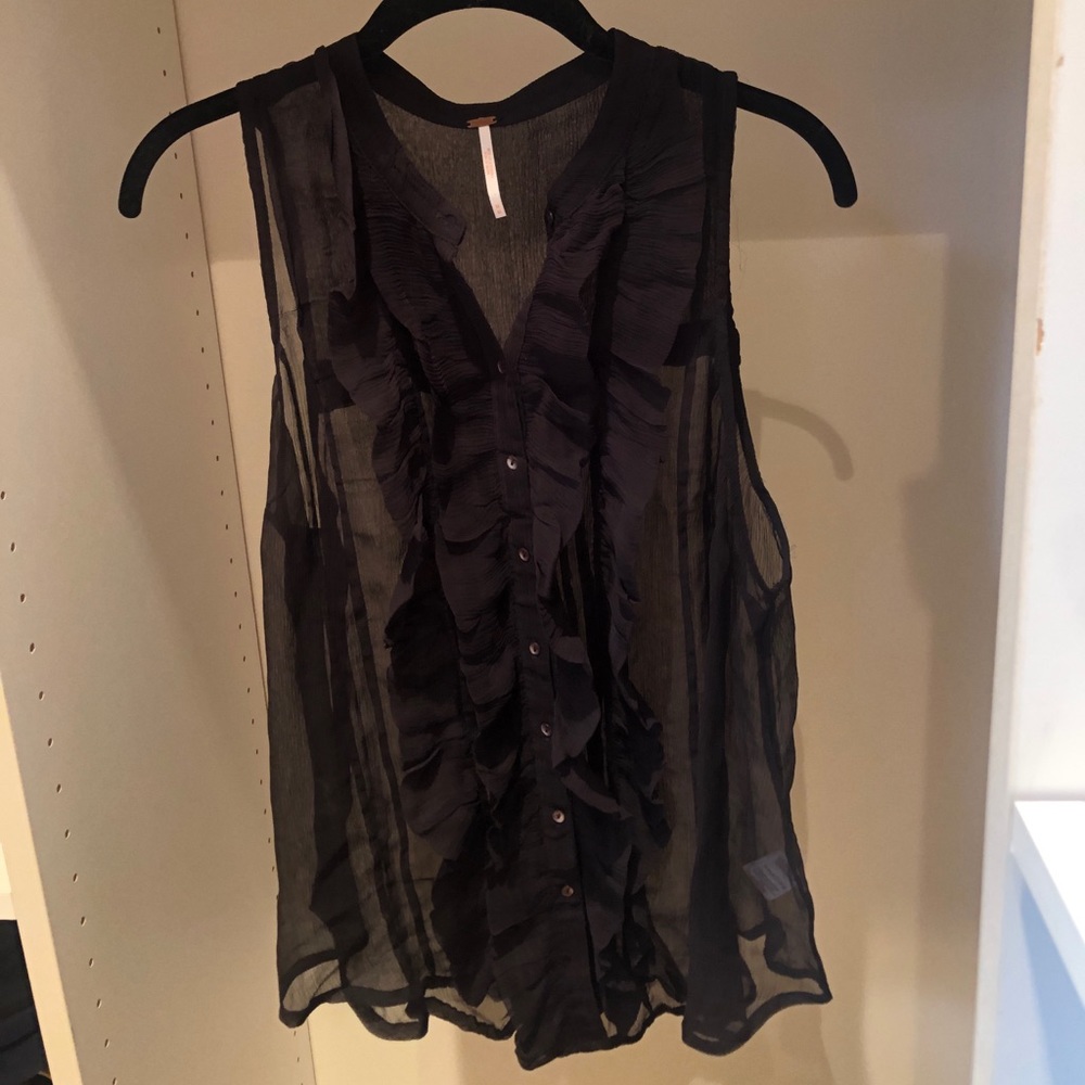 Free People Ruffled Sheer Black Top